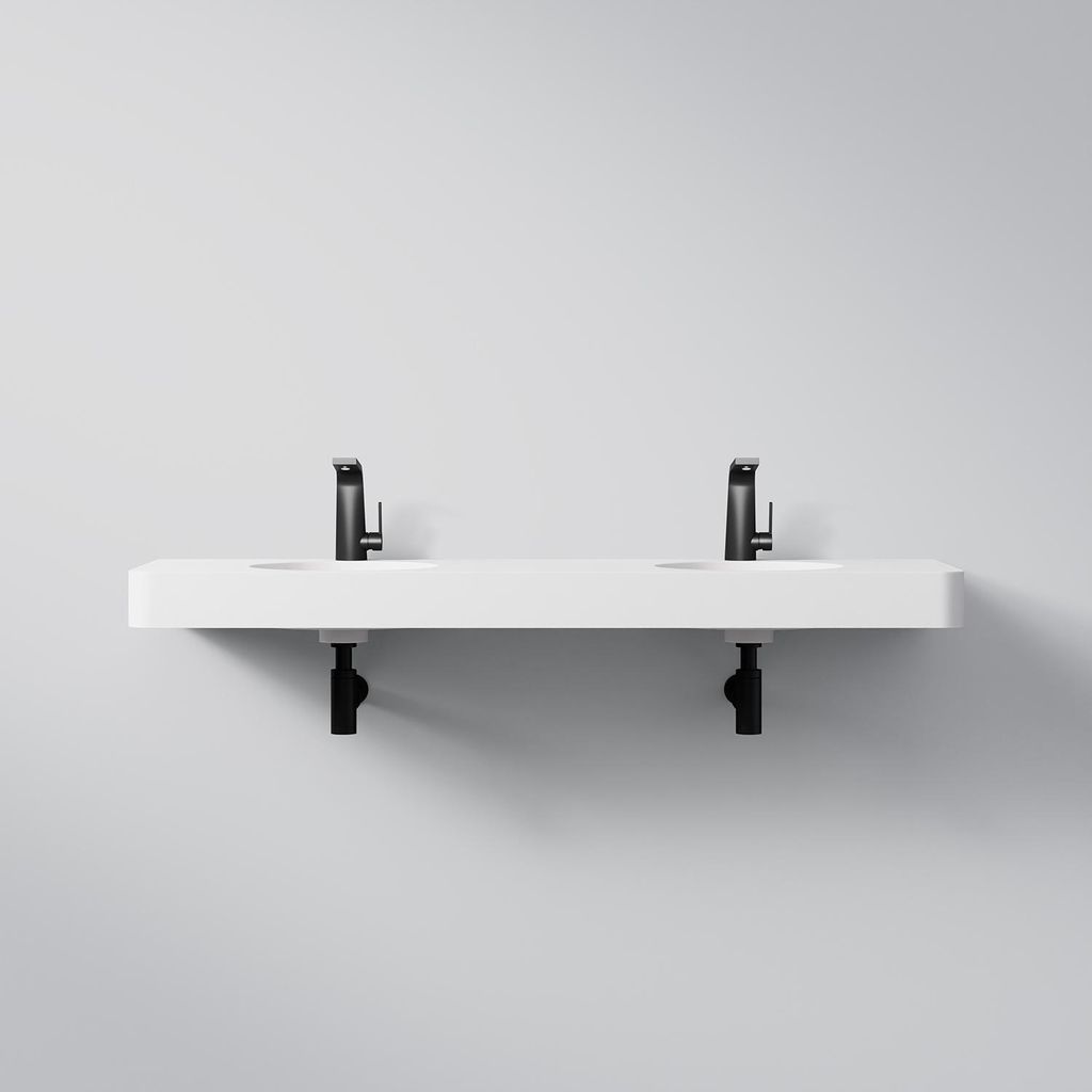 Steinberg Serie 449 Wand-Doppelwaschtisch, 2 Hahnlöcher, mit Überlauf, 1500x480mm, Mattweiß, 4497200W