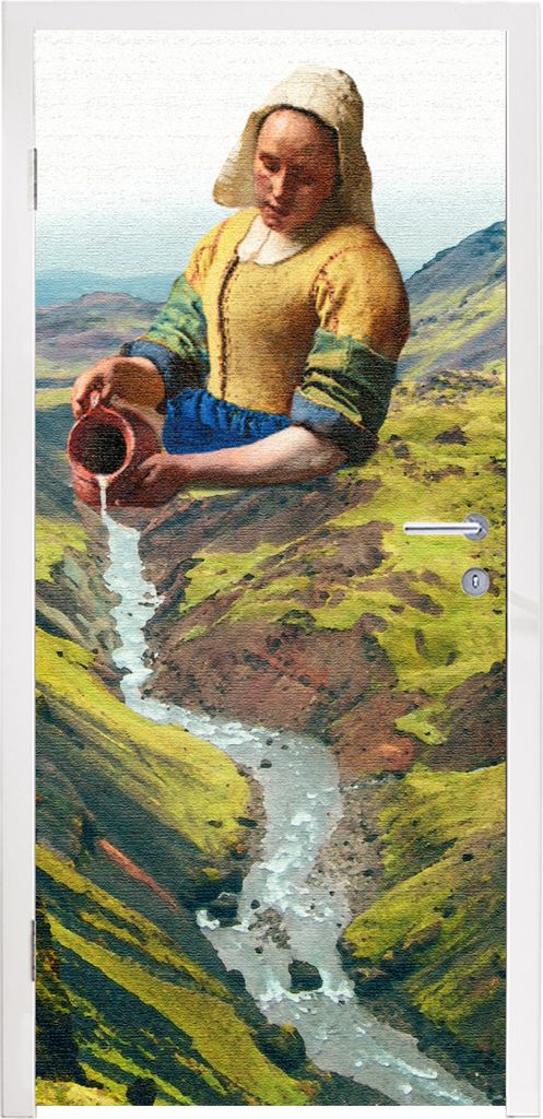 MuchoWow Türtapete Selbstklebende Türfolie Milchmädchen - Natur - Vermeer 85x205 cm Türposter Türaufkleber Klebefolie Türklebefolie - Türv...
