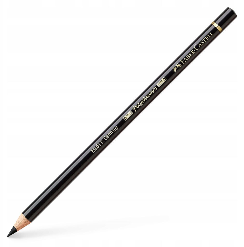 A black Faber-Castell Polychromos colored pencil on a white background.