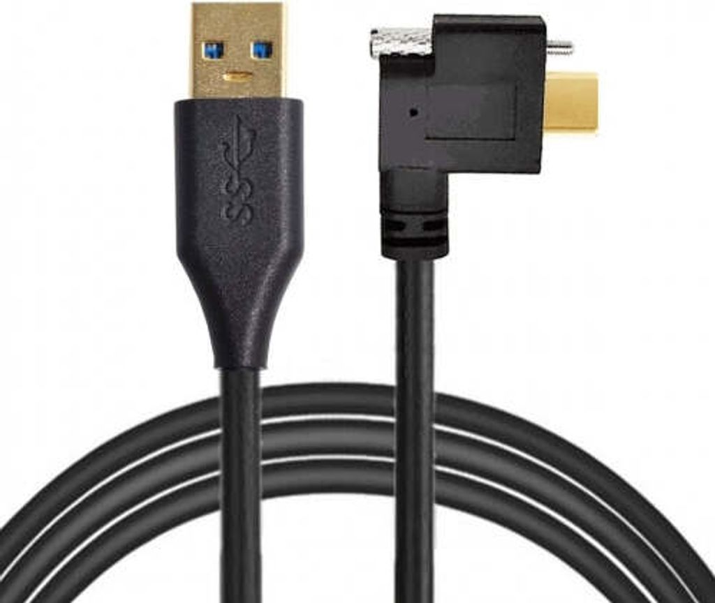 SYSTEM-S USB 3.1 Kabel 3 m Typ C Stecker zu 3.0 Typ A Stecker Winkel Schraube Schwarz