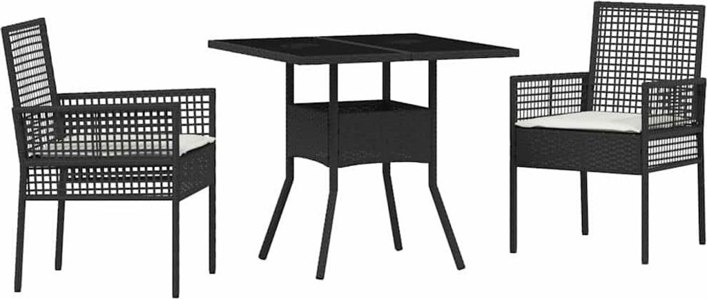 Garten Essgruppe 3 pcs Schwarz Poly-Rattan
