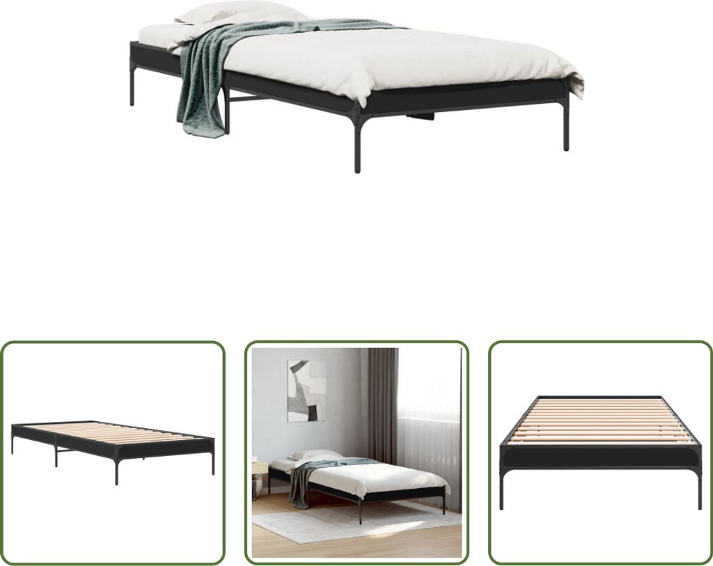 The Living Store Bettgestell Schwarz 75x190 cm Holzwerkstoff und Metall