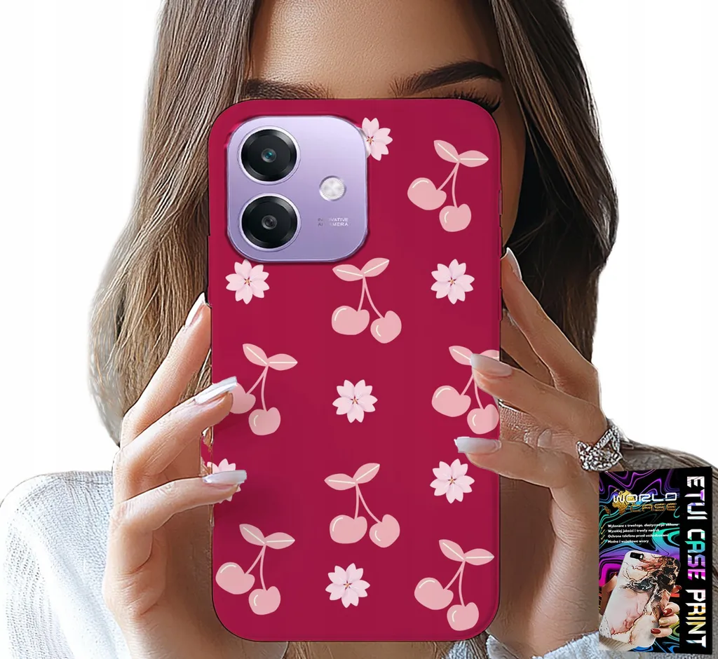 Custodia per Oppo A40 / A40M - Ciliegie su sfondo maroon + Foil