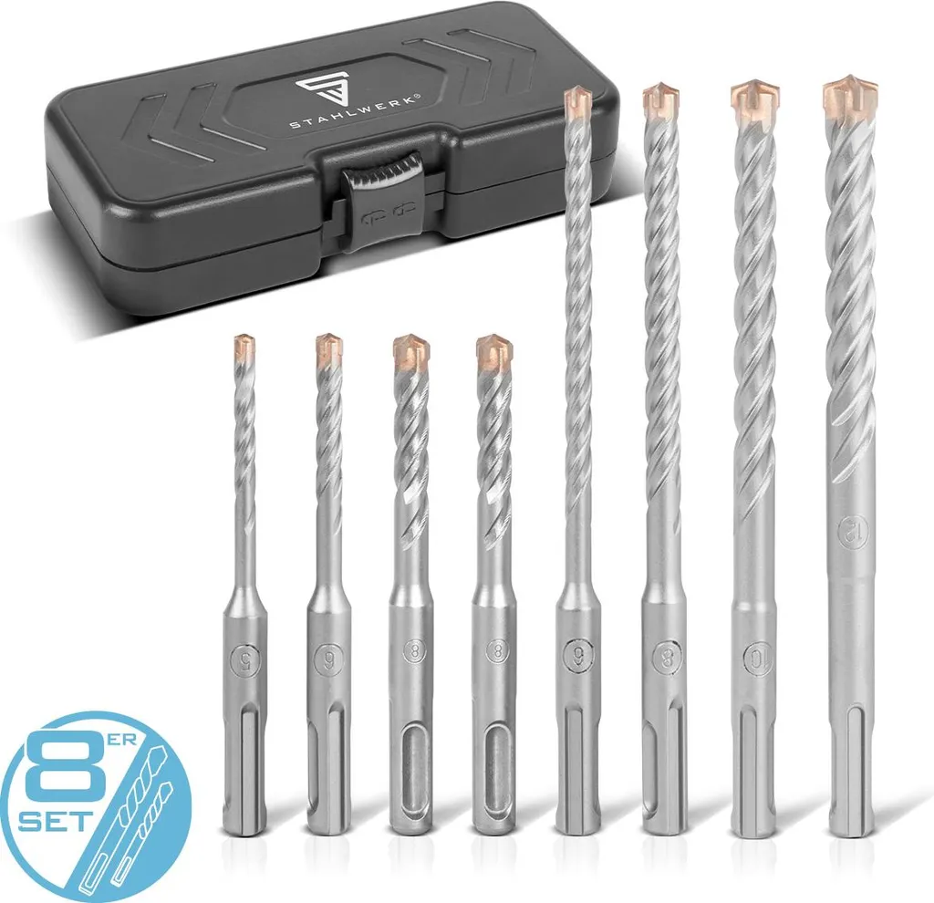 STAHLWERK Set di punte SDS-Plus da 8 pezzi, 5-12 mm con scatola Ideale per pietra e calcestruzzo