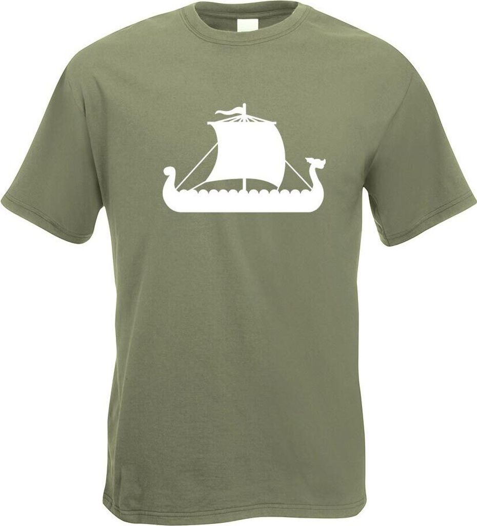 Kiwistar - T-Shirt - Olive - Wikinger Schiff Drachenboot Motiv Bedruckt Funshirt Design Print - mit Motiv Bedruckt - Funshirt Design - Sport - Frei...
