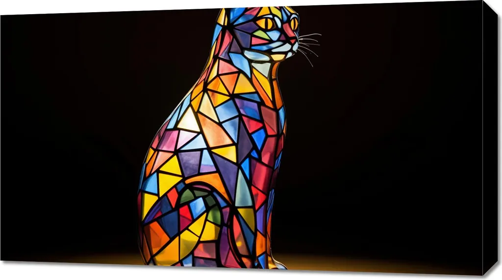 Quadro in Vetro Gatto Colorato 90x50 cm - Arte Murale Moderna da Parete