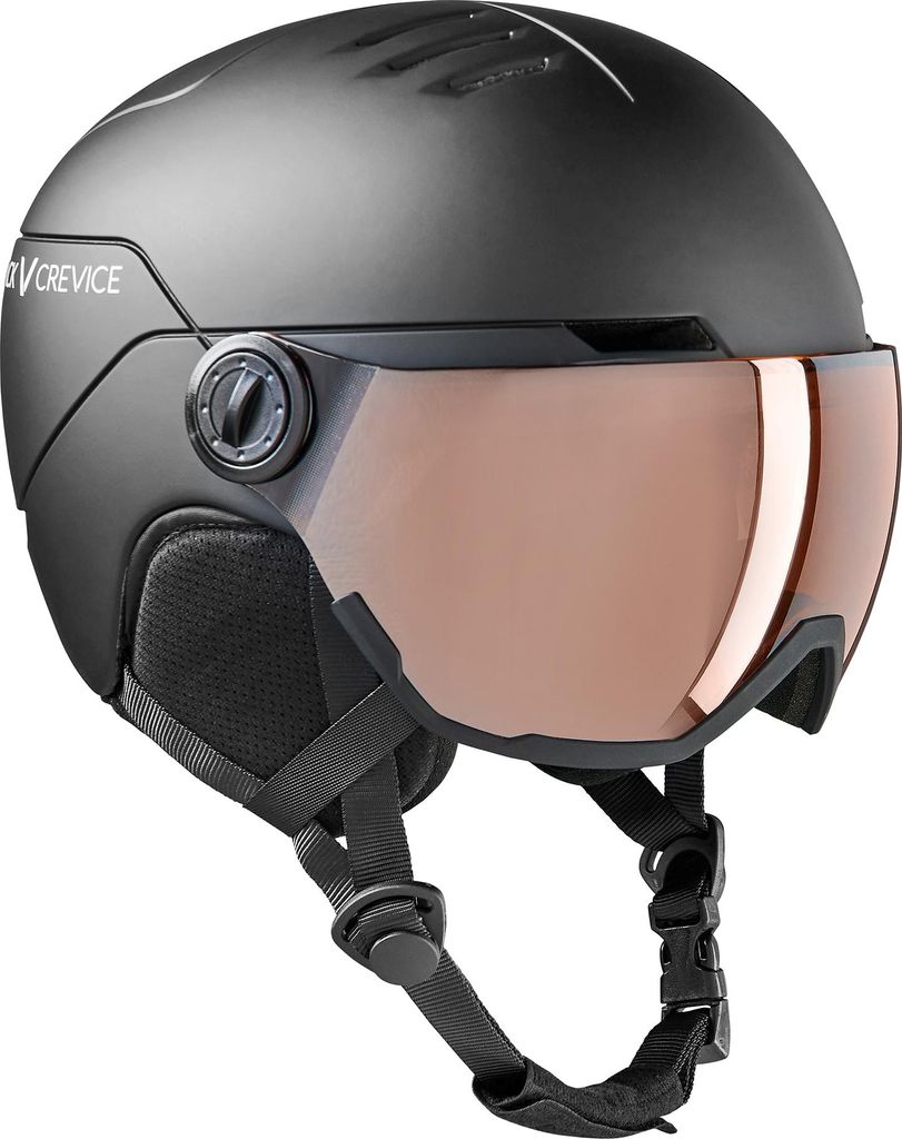 BLACK CREVICE - Kinder- & Jugend-Skihelm mit Visier | Modell: CORTINA | Farbe: Schwarz/Orange | Gr.: XXS = 1 (48-52 cm)