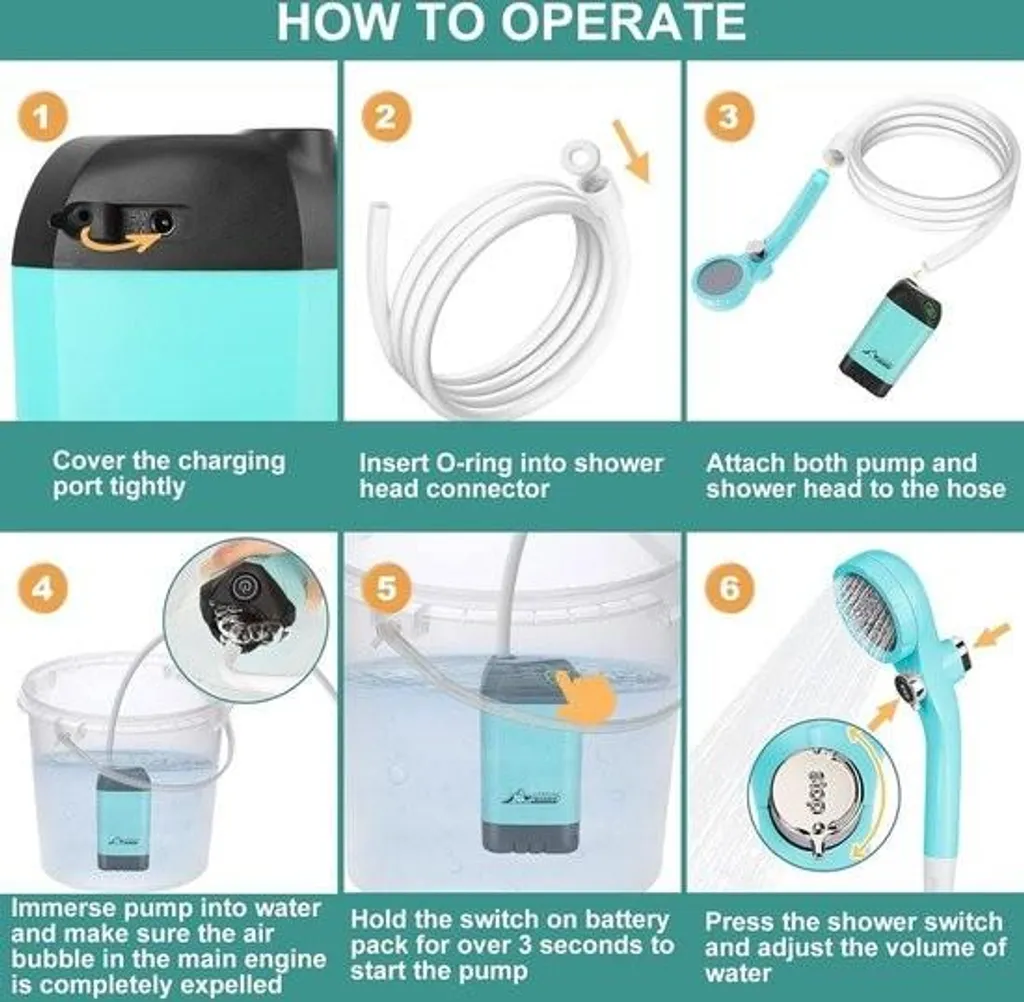 Douche mobile d'extérieur rechargeable USB pour camping et randonnée - 9