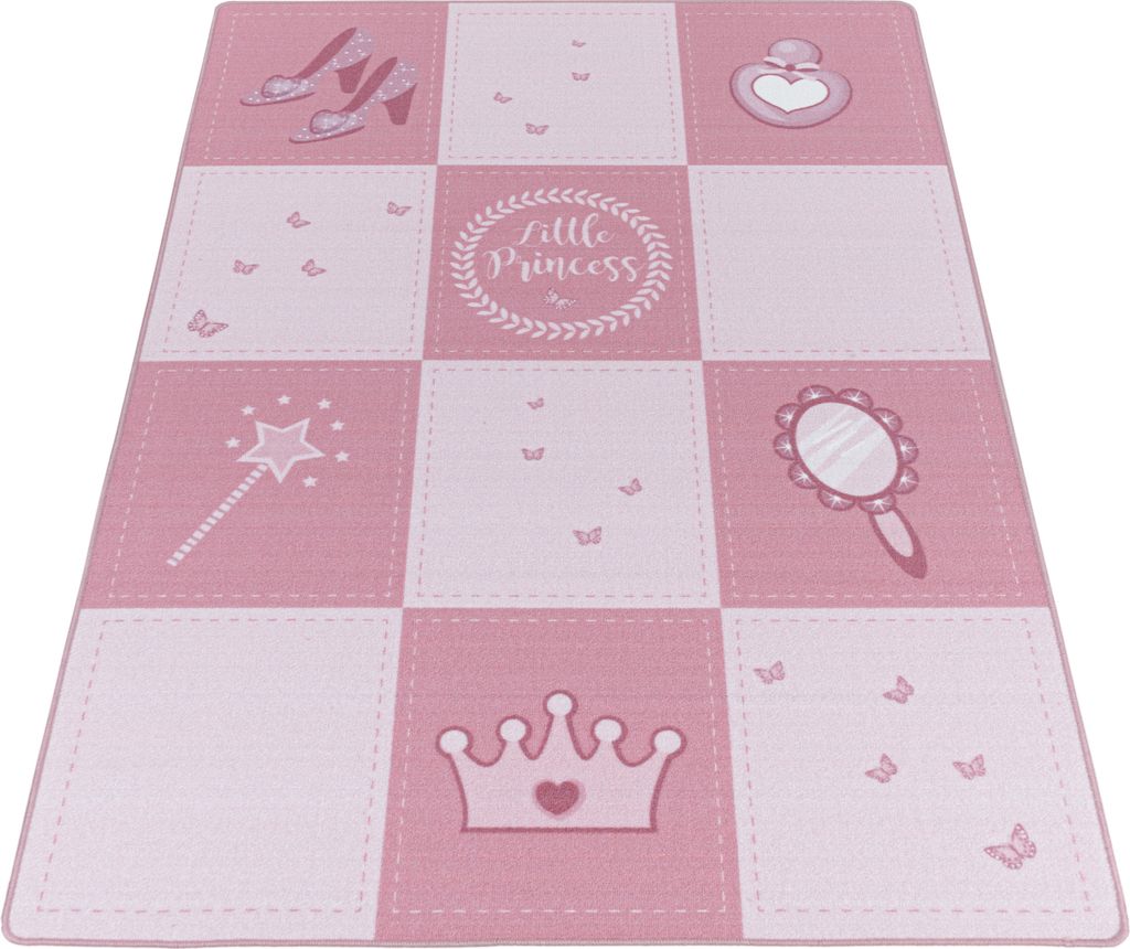Kinder Teppich Kinderzimmer für Jungs und Mädchen Pink 120x170 weich Prinzessin-Design bunt aus Regenbogen Fußball uvm. Rechteck aus Polyamid
