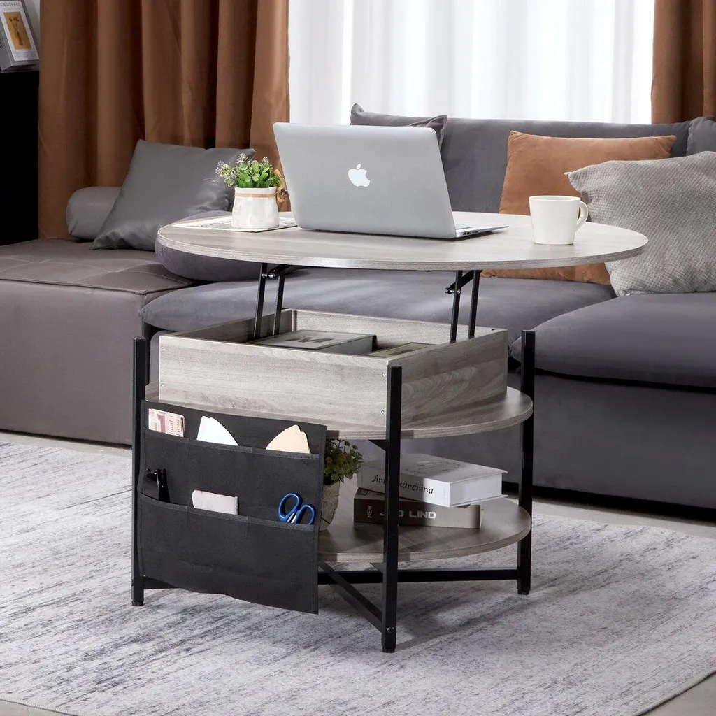 Table Basse Relevable Ronde Blanche 90cm - Plateau Relevable Design - 8