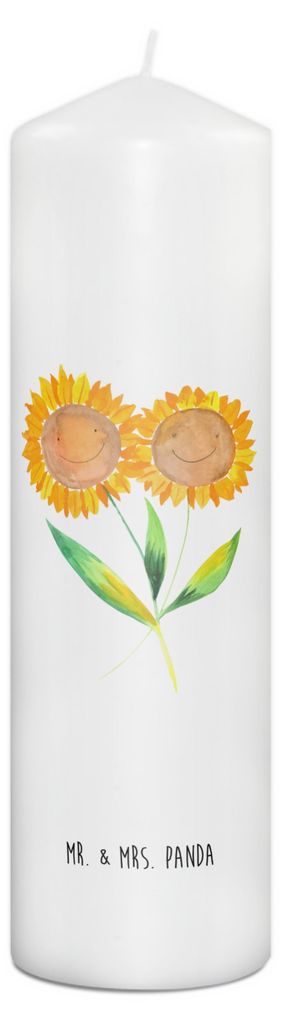 Mr. & Mrs. Panda Kerze Blume Sonnenblume 29 x 8 cm XL - Weiß - Geschenk, Bedruckte, Erinnerungslicht, Best Friends, Beste Freundin, Stumpenkerze, ...