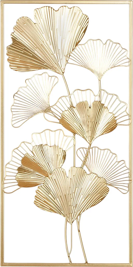 Gilde Wandrelief Golden Ginkgo en Métal Doré 30x60 cm Décoration Murale