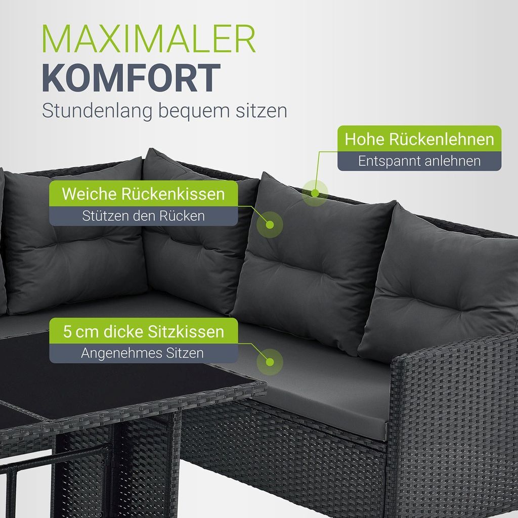 Juskys Polyrattan Lounge Manacor - Sofa, Tisch, Hocker & Produktbild 3
