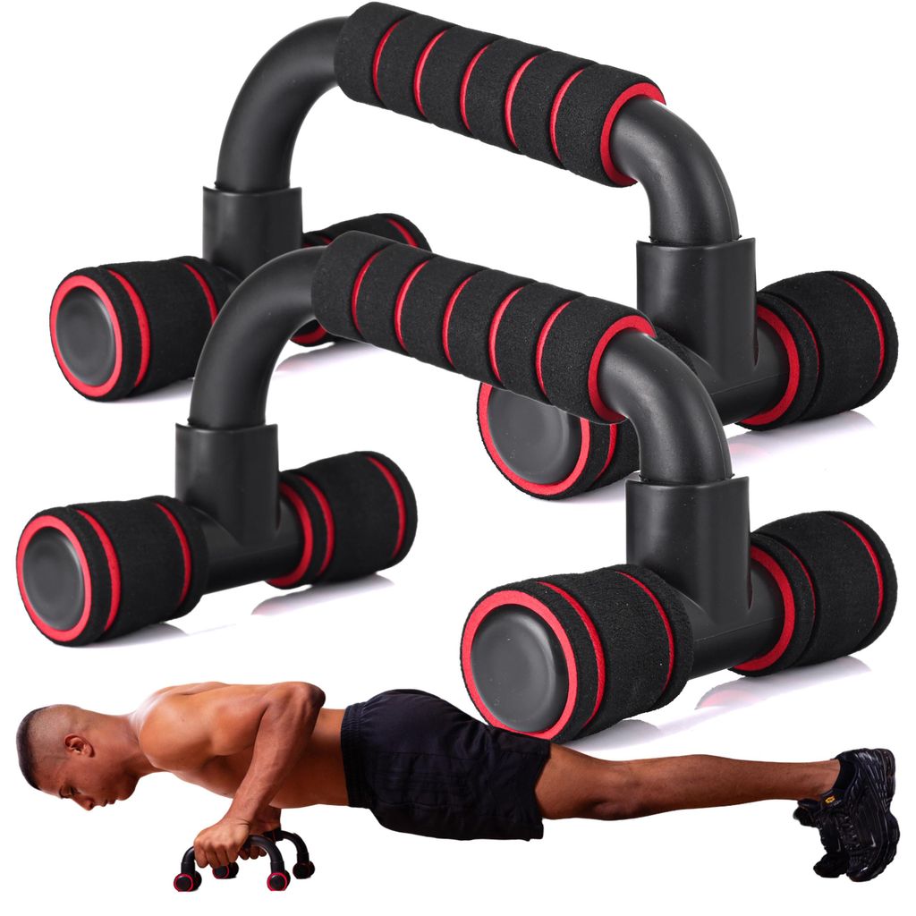 FIZYO Push-Up Griffe / Parallettes – Training zu Hause und im Fitnessstudio – Schwarz / Rot