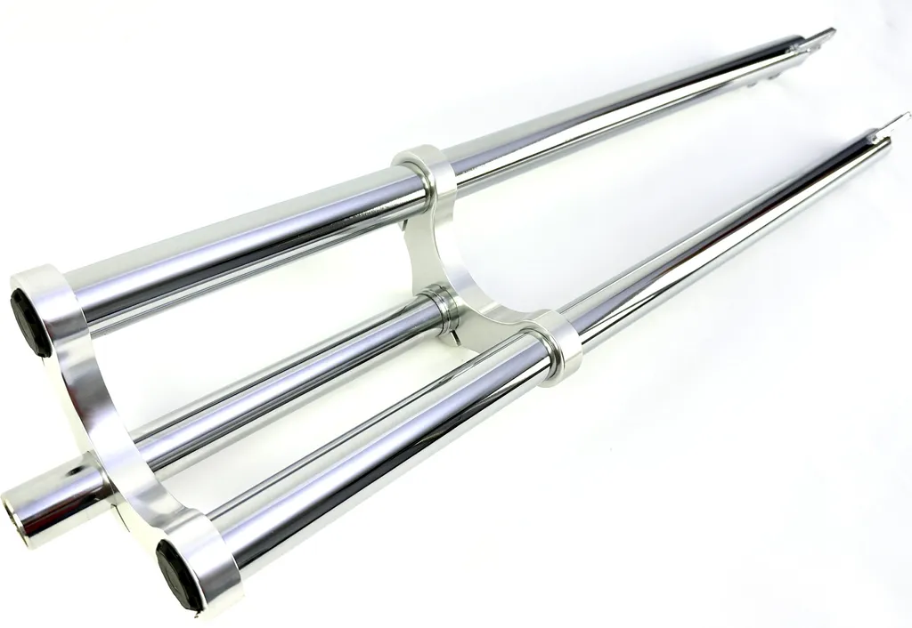 Fourche suspendue double té chromée 570mm pour vélo custom et cruiser