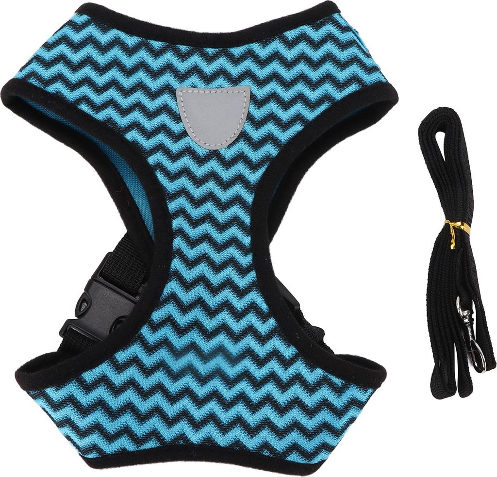 Haustiergeschirr, reflektierend, allgemein, mit Zugseil für Katzen und kleine mittelgroße Hunde, Blau, M