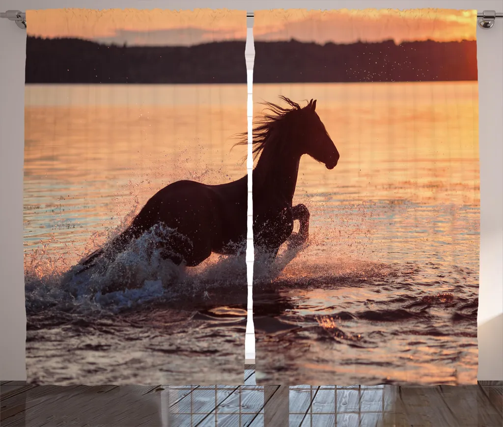 Rideau Grande Largeur pour Cacher le Vis-à-Vis Motif Chevaux et Mer Brun