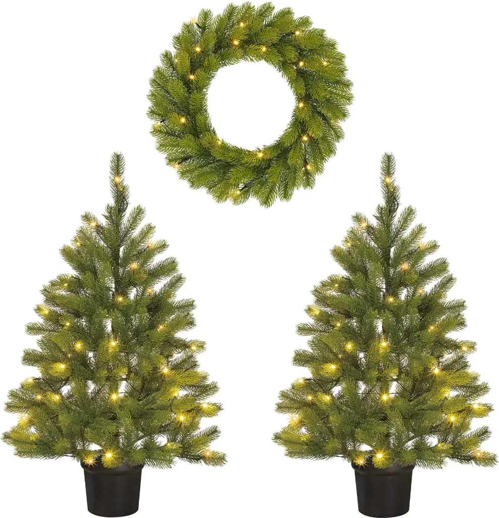 Set Nagoya Black Box Trees : Sapins et Couronne de Noël avec LED Intégrées