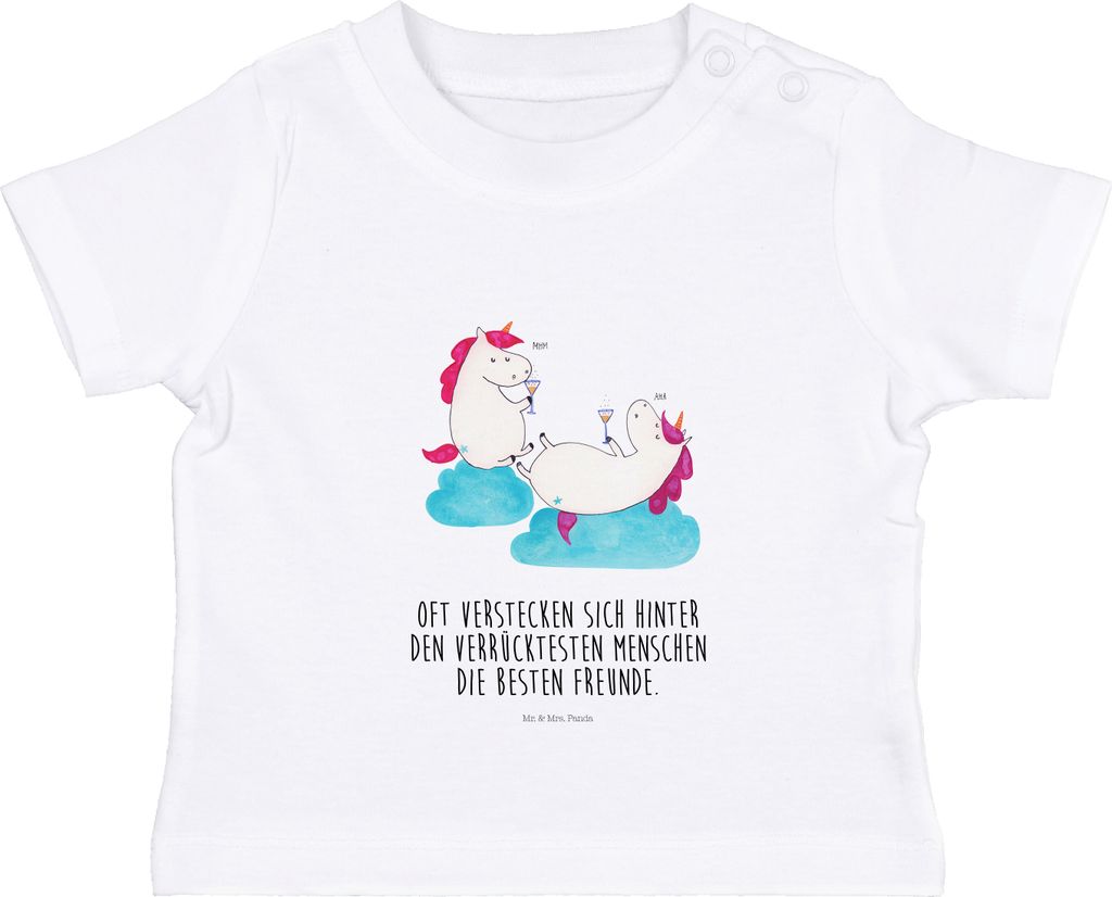 Mr. & Mrs. Panda Babyshirt Einhorn Sekt 12. - 18. Monat - Weiß - Geschenk, , Unicorn, Anstoßen, Freundin, Baby Top, Einhörner, T-Shirt, Kinder O...