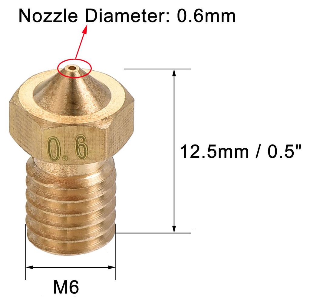 14 Stš¹ck 0,6 mm 3D Druckerdš¹se M6 Gewinde fš¹r V5 V6 1,75 mm Extruderdruck Messing