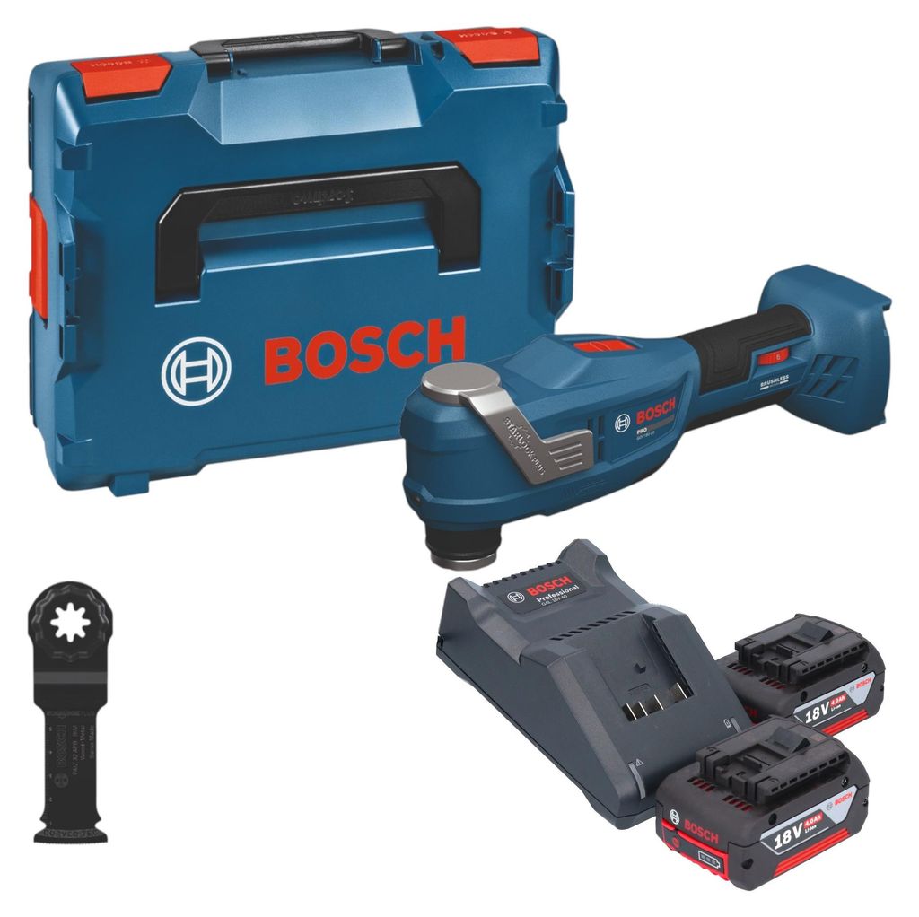 Bosch GOP 18V-30 Akku Multifunktionswerkzeug 18 V Starlock Plus Brushless + 2x Akku 4,0 Ah + Ladegerät + L-Boxx