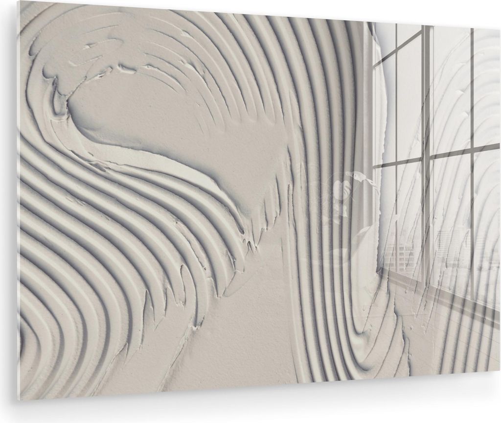 MuchoWow Glasbilder - Bilder auf Wandbild - Foto auf Glas Abstrakt - Kunst - Linien - Weiß 90x60 cm Wanddekoration aus Glas - Acrylglasbild - Acry...