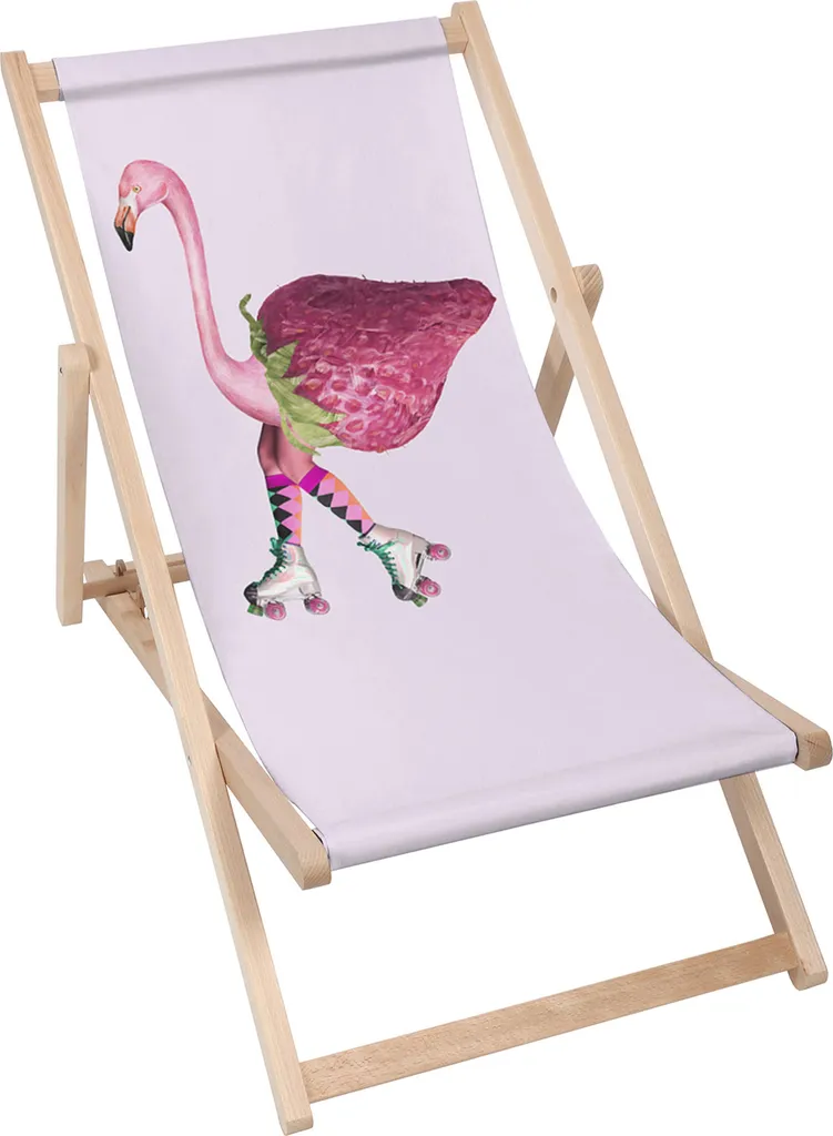 Lettino da Spiaggia Dreamroots Pieghevole Legno Fenicottero 130kg