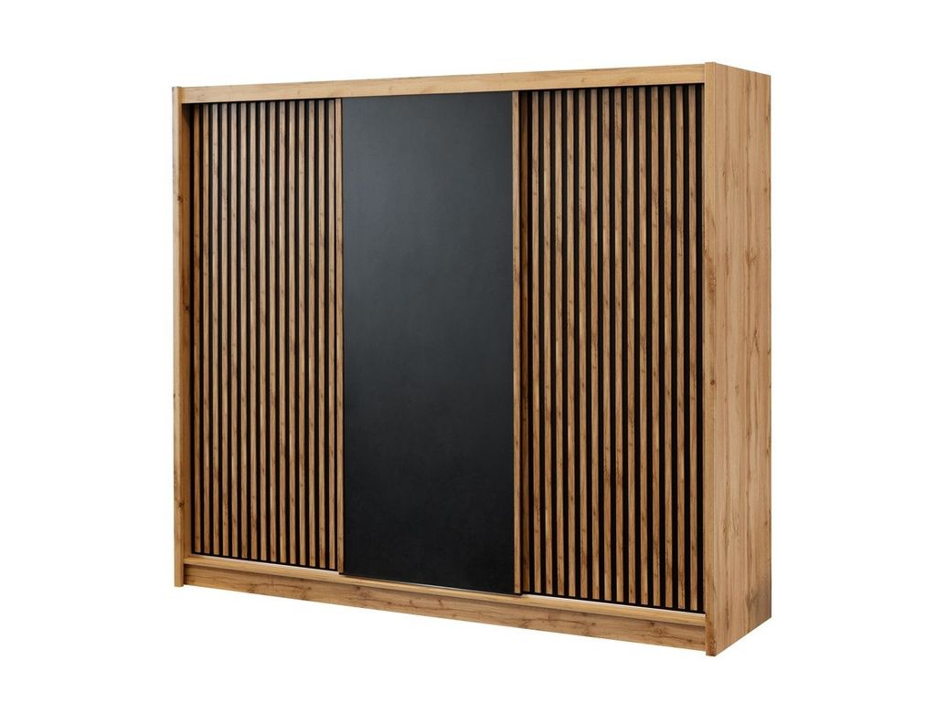 Dreitüriger Kleiderschrank 250 ALODIE – Wotan-Eiche / Schwarz