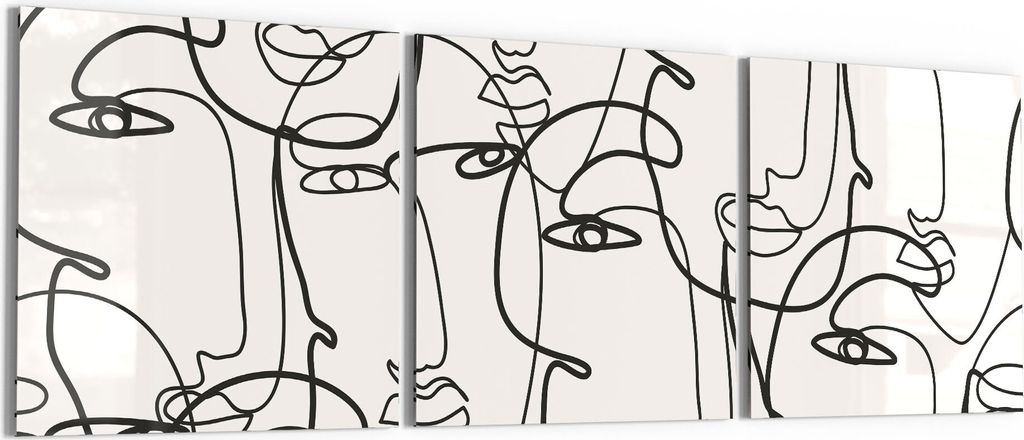 DEQORI Glasbild Echtglas 3x50x50 cm 'Linien formen Gesichter' Wandbilder XXL groß