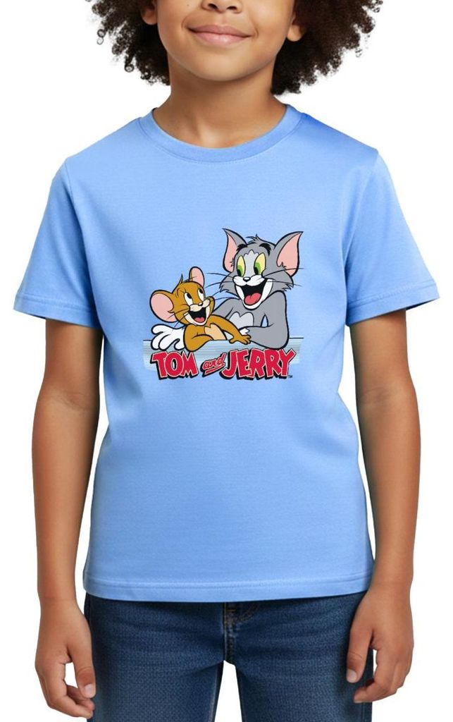 Spreadshirt Tom Und Jerry Fröhliche Freunde Kinder T-Shirt, 98/104 (3-4 Jahre), Himmelblau