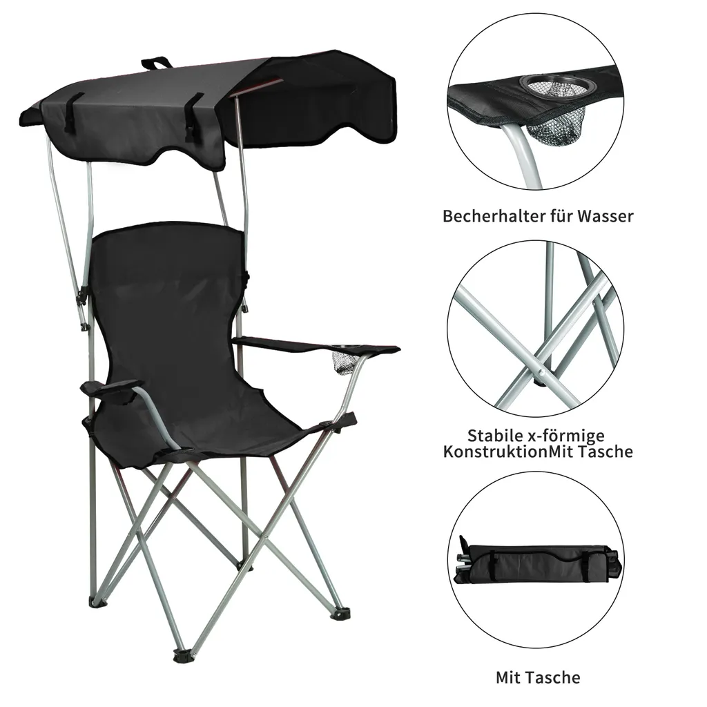 Chaise de camping avec tente intégrée - Chaise pliante noire de pêche