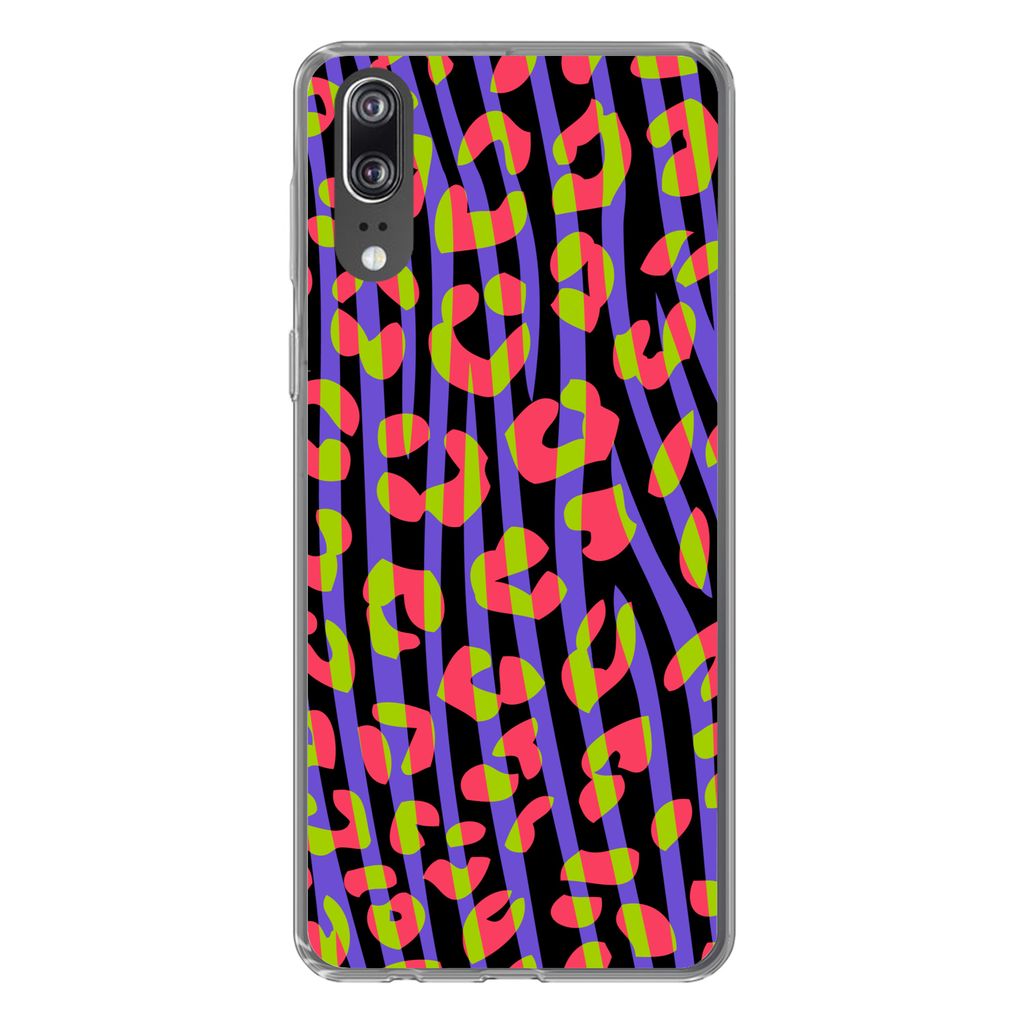MuchoWow Handyhülle Schutzhülle Hülle für Huawei P20 Pantherdruck - Zebra - Neon Silikon Softcase Handy Hülle - Hardcover
