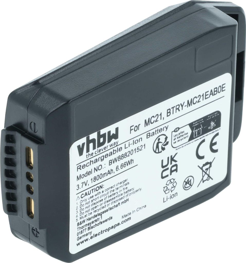 vhbw Akku Ersatz für Motorola 82-105612-01, BTRY-MC21EAB0E, 82-150612-01 für Handheld Computer Scanner (1800 mAh, 3,7 V, Li-Polymer)