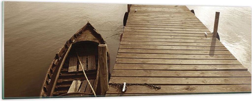 Bilder auf glas - Einteilig - Brücke Boot Sepia - 90x30cm - Glasbilder - Wandbilder - Bilder - zum Aufhängen bereit - Wanddekoration aus Glas - G...