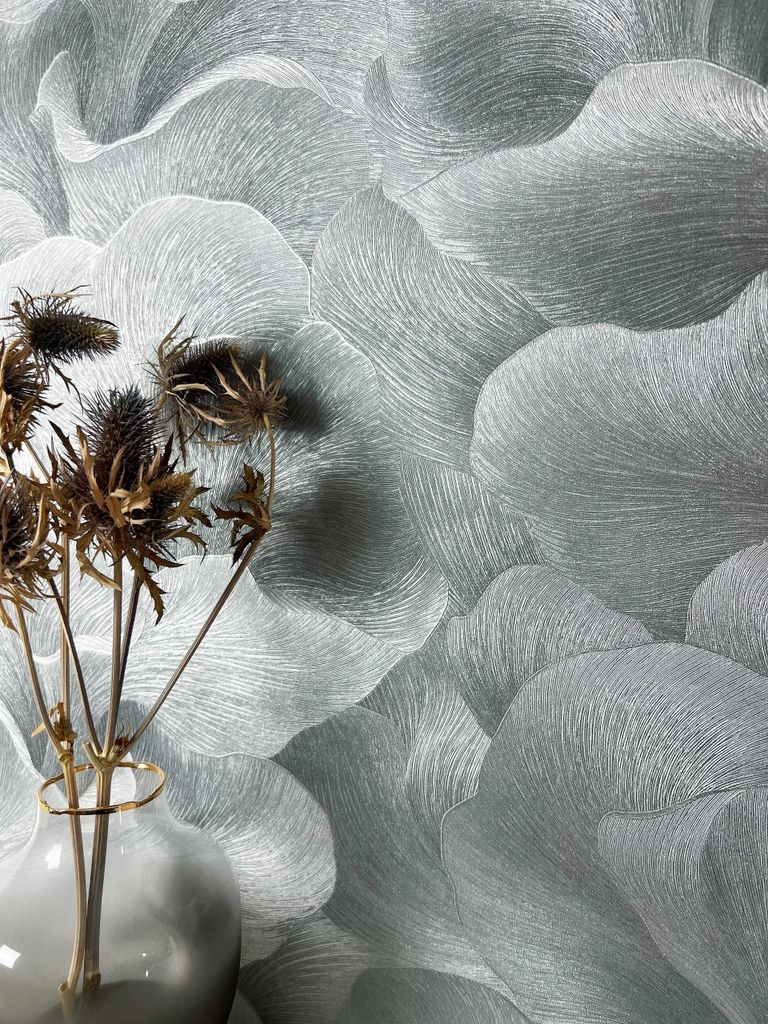 NEWROOM Tapete Diarra Silber Vliestapete - Floral Blumen Grafik Germany