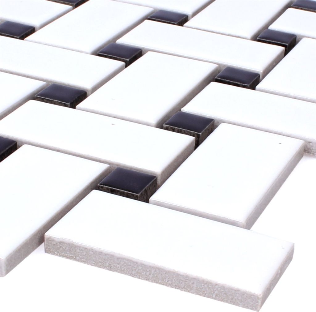Mosaikfliesen Keramik Sevilla Weiss Schwarz Produktbild 