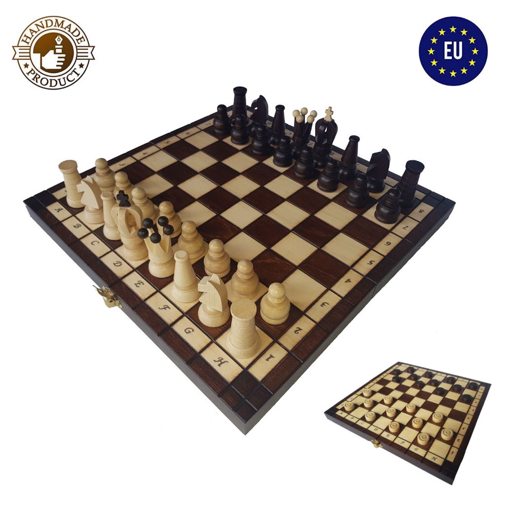 Dame Schach Schachspiel Backgammon Schachbrett 35 x 35 cm aus Holz 