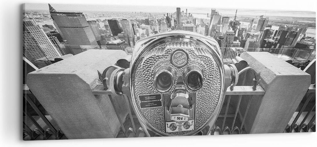 Bild auf Leinwand - Leinwandbild - Einteilig - Manhattan Fernglas Ansicht - 120x50cm - Wand Bild - Wanddeko - Wandbilder - Leinwanddruck - Bilder -...