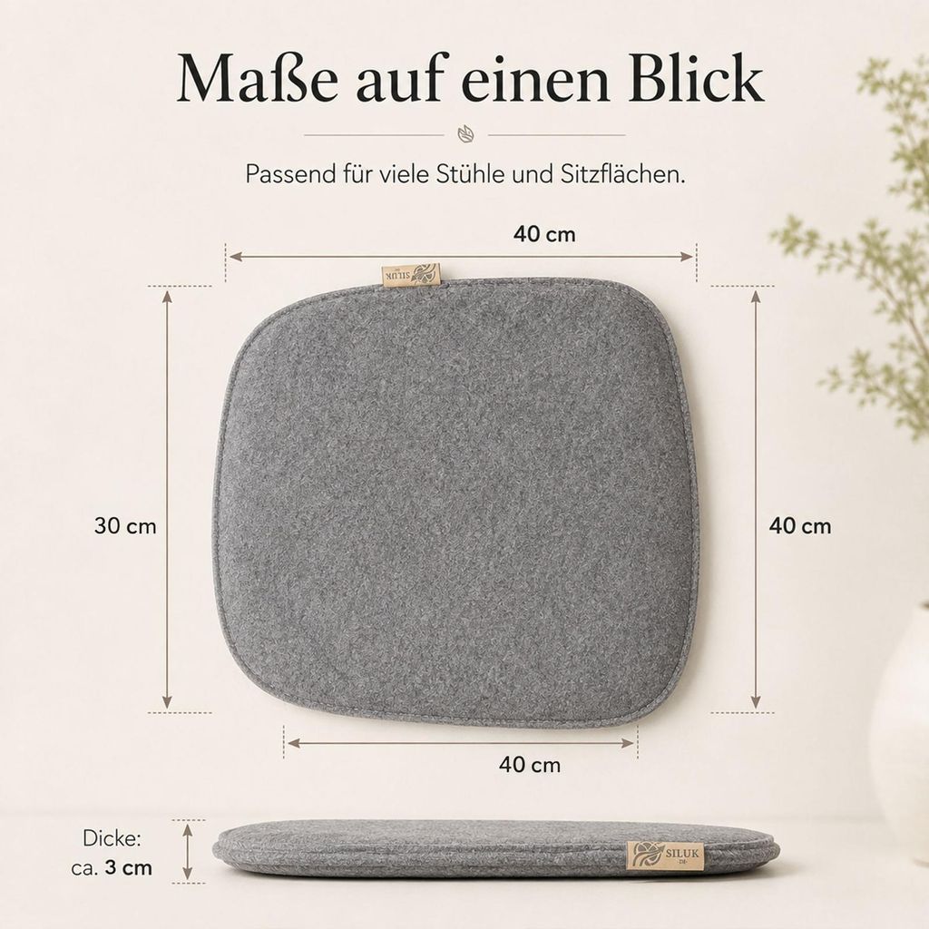 SILUK Sitzkissen Filz 40x40cm 4er Set Grau I Schwarz