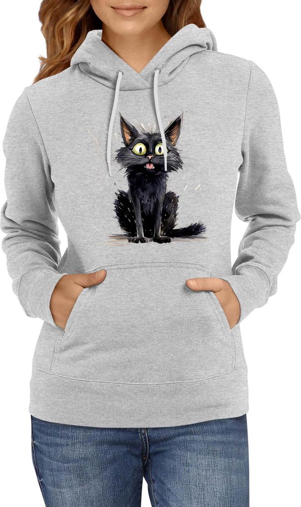 Damen Kapuzenpullover Funny Cats Breeds Mandalay Cat 025, Lady XS / Grau