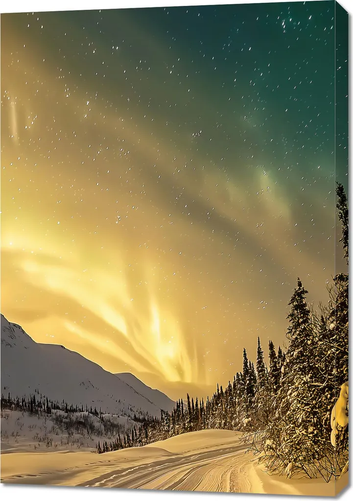 Quadro Grande Formato 70x100 Aurora Boreale | Paesaggio d'Inverno