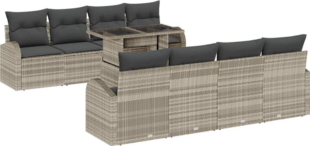 SYFAX Garten-Sofa-Set mit Kissen 9 pcs Hellgrau Poly Rattan