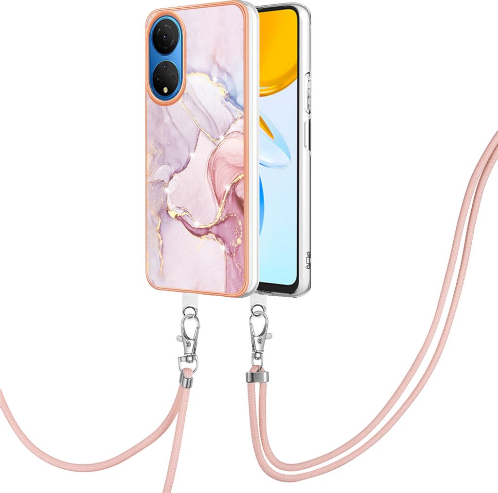 Handykette Hülle für Honor X7 Muster TPU Schutzhülle mit verstellbarem Tragegurt Kupfer