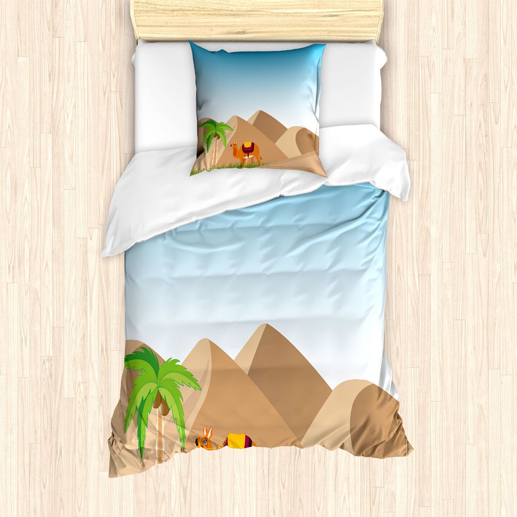 ABAKUHAUS Oase Bettbezug Set für Einzelbetten, Sand Hills EIN Kamel und EIN Baum, Milbensicher Allergiker geeignet mit Kissenbezug, 135 cm x 200 c...