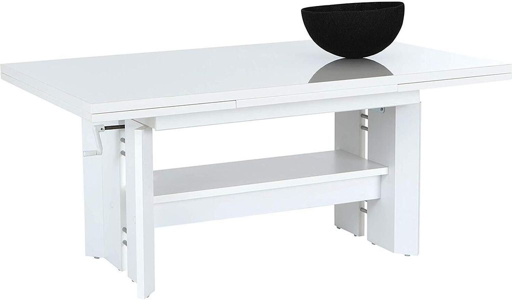 Couchtisch Dario | Nachbildung Weiß Glanz | ausziehbar + höhenverstellbar | B/T/H 110 - 180 x 70 x 50 - 60 cm