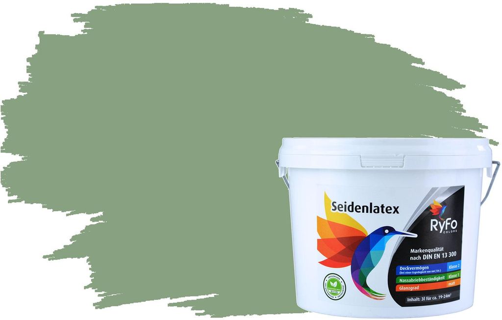 RyFo Colors Seidenlatex Trend Grüntöne Blassgrün 3l - bunte Innenfarbe, weitere Grün Farbtöne und Größen erhältlich