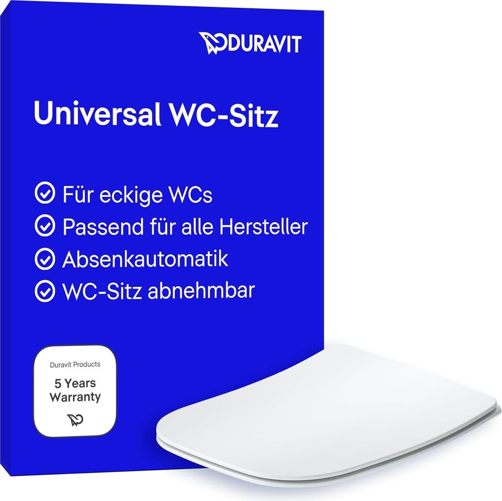 Duravit WC-Sitz Univavo, WC-Sitz eckig, Klobrille mit doppelter Absenkautomatik, Toilettendeckel Quick Release für einfache Montage, Klodeckel EU...