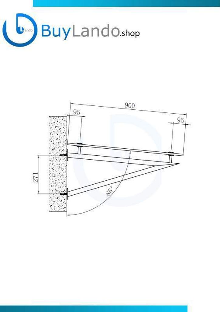 BuyLando (V) 140x90 cm Klarglas Glasvordach inkl. Edelstahlhalter in RAL 7016
