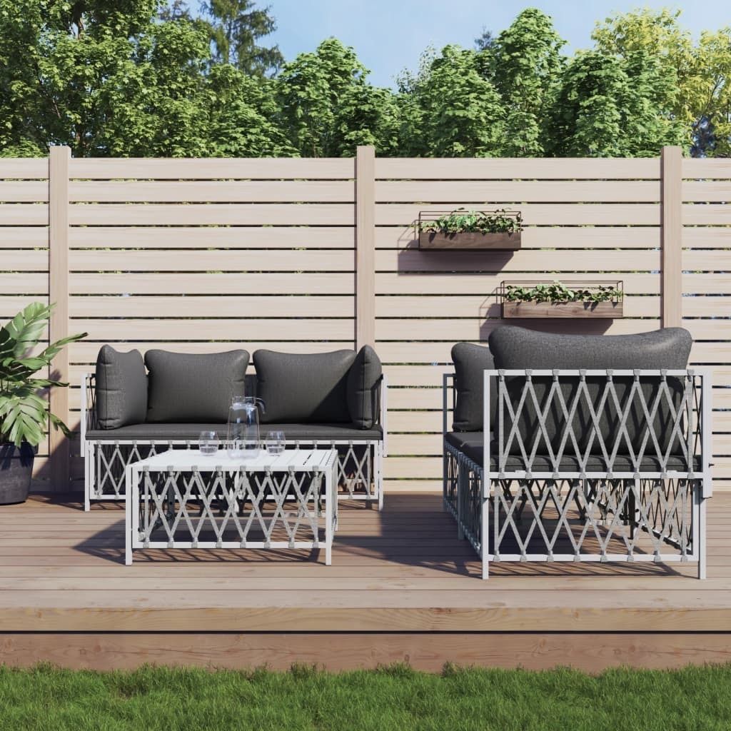 Maison Exclusive - 5-tlg. Garten-Lounge-Set mit Kissen Weiß Stahl
