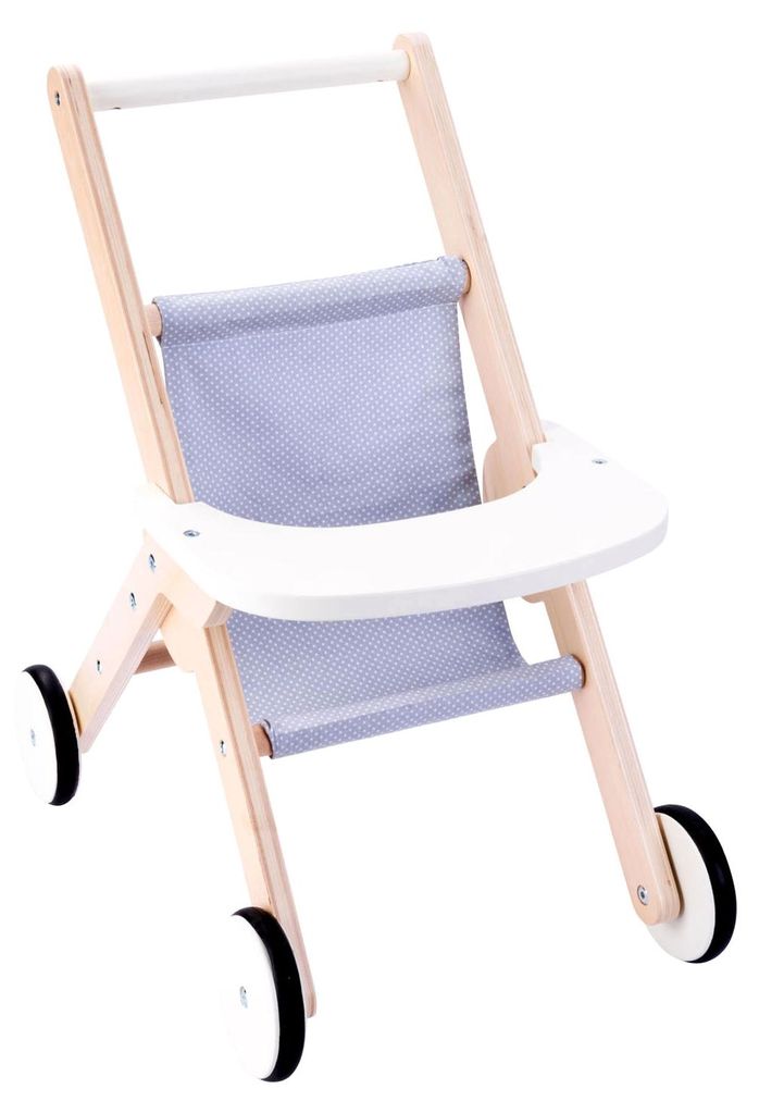 Poppenbuggy - Grijs en blauw - Hout - Poppenwagen Productafbeelding 